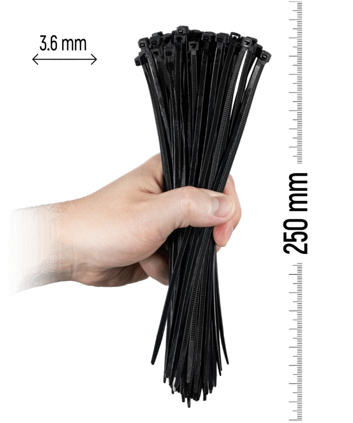 Nylon Cable Tie 100pcs - 250×3.6 mm Black