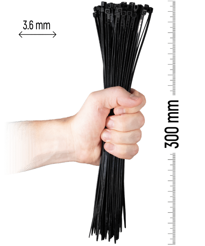 Nylon Cable Tie 100pcs - 300×3.6 mm Black