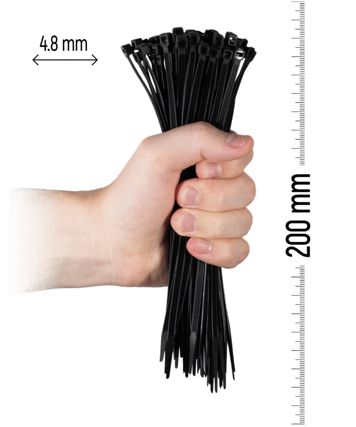 Nylon Cable Tie 100pcs - 200×4.8 mm Black