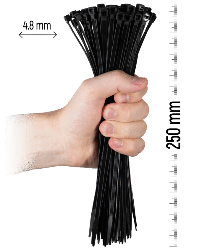 Nylon Cable Tie 100pcs - 250×4.8 mm Black