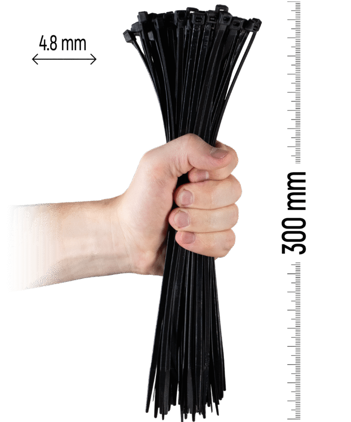 Nylon Cable Tie 100pcs - 300×4.8 mm Black